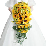 Wedding Bouquets For Bride Bridesmaid Bouquet Artificial Sunflower Water Drops Waterfall Flowers Bride Bouquets For Wedding Thanksgiving Home Decor Gifts, 10 Inch