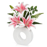 Artificial Flowers In Vase 13" Realistic Fake Lilies Flowers With 3 Heads Full Bloom Tiger Lily Floral Arrangement Pink Faux Flowers For Vase Table Centerpieces Home Wedding Bathroom Office Decor