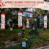 4 Pcs Halloween Banners Red Warning Hanging Porch Door Horror Decor for Parties