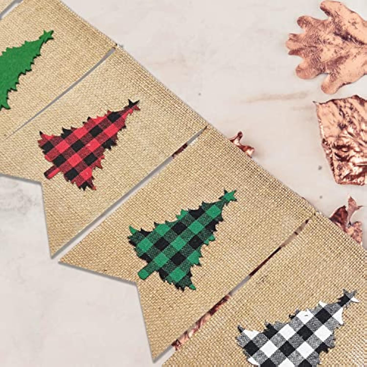 Plaid Christmas Tree Burlap Banner Red Black Buffalo Check Christmas Garland Banner Green Christmas Gingham Banner Holiday Party Banner For Mantle Fireplace Wall Door Xmas Party Supplies Decor