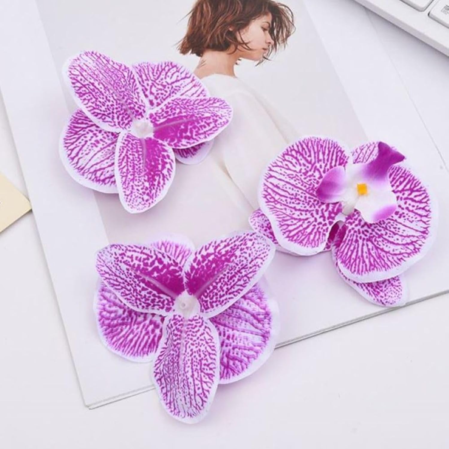 50 Pcs Orchid Petals Artificial Decorations Orchids Heads Flowers Faux Silk Phalaenopsis Butterfly Flower Heads For Handmade Diy Home Wedding Party Decoration (Light Purple)