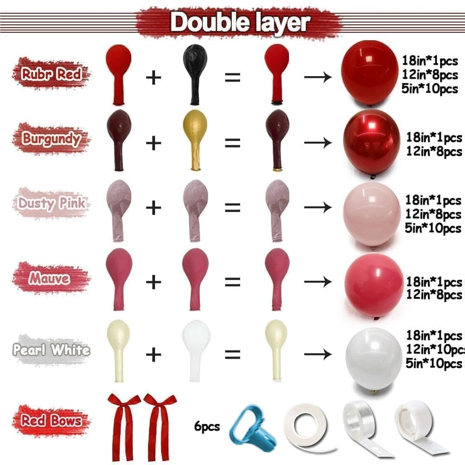 Red Pink Balloon Arch Kit, Double Stuffed Dark Red Pink Burgundy White Pearl Balloon Garland With Bows For Birthday Valentines Day Wedding Bridal Shower Engagement Anniversary Mother'S Day Party Decor