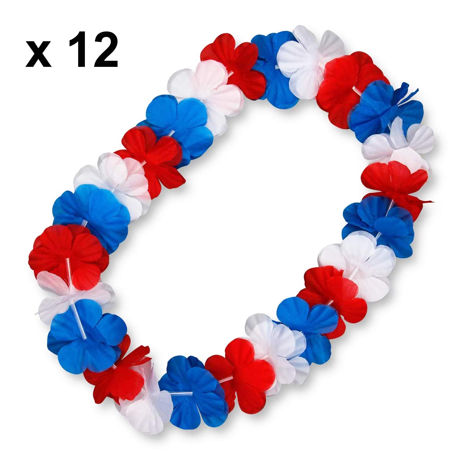 Red White And Blue Flower Leis, Memorial Day Decorations, 4Th Of July Memorial Day Patriotic Decorations, Hawaiian Luau Flower Necklace Party Favors, Pack Of 12