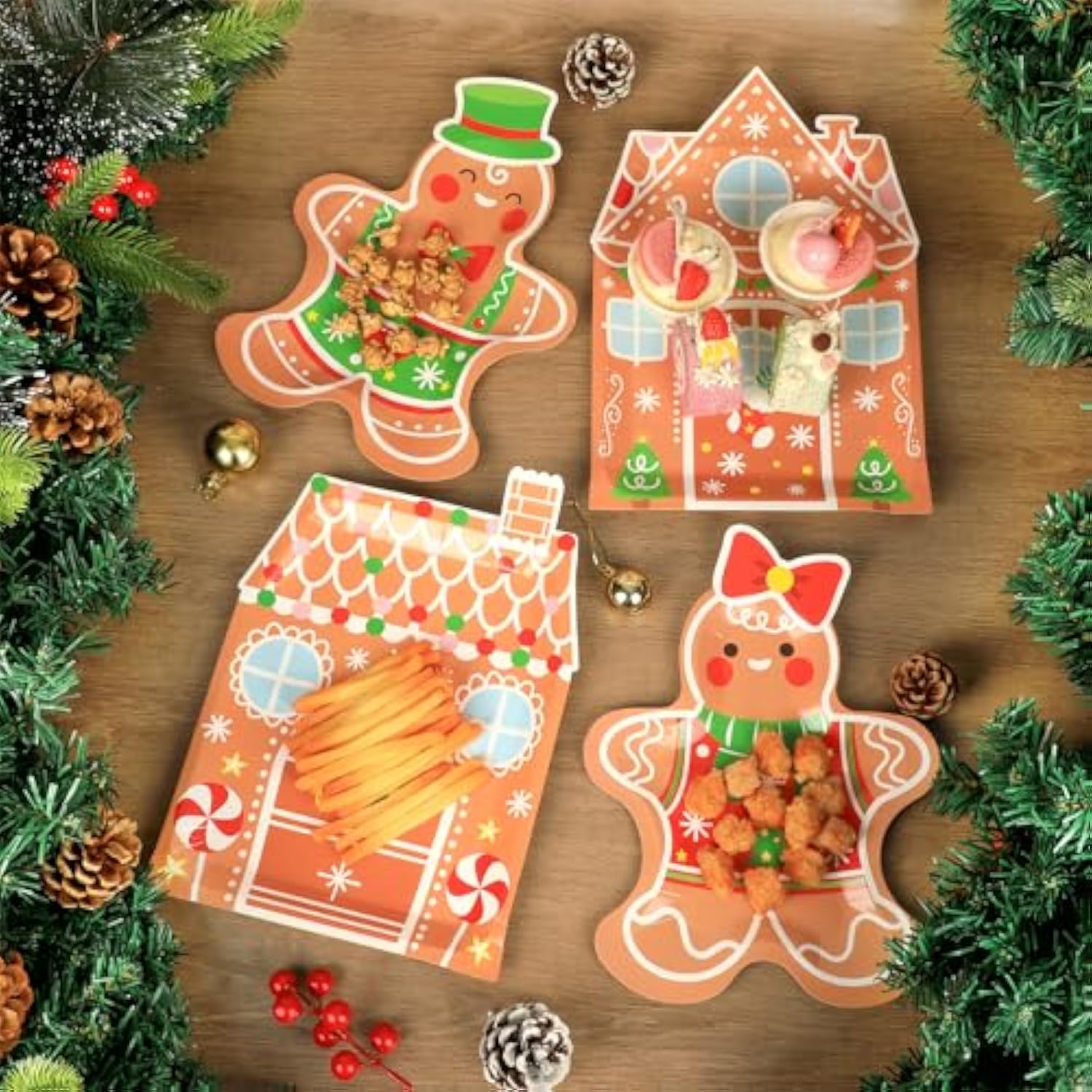 48 Count Christmas Party Plates Gingerbread Party Decorations Gingerbread House Plates Decorations Gingerbread Man Xmas Holiday Disposable Paper Platter For Merry Christmas Winter Tableware Supplies