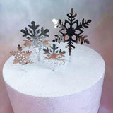 4-Piece Silver Acrylic Snowflake Cake Toppers for 2026 New Year and Holiday Decor