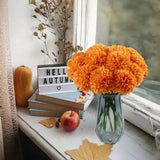 Artificial Flowers Silk Faux Ball Chrysanthemum, 12Pcs Fall Flowers Artificial Orange Flowers Faux Mums Bouquet For Autumn Home Decor, Fall Floral Arrangements, Thanksgiving Centerpiece (12, Orange)