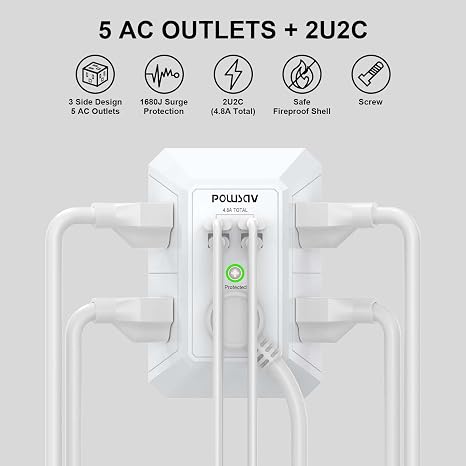 5 Outlet Surge Protector Power Strip with 4 USB Ports Multi Outlet Wall Charger for Home Office