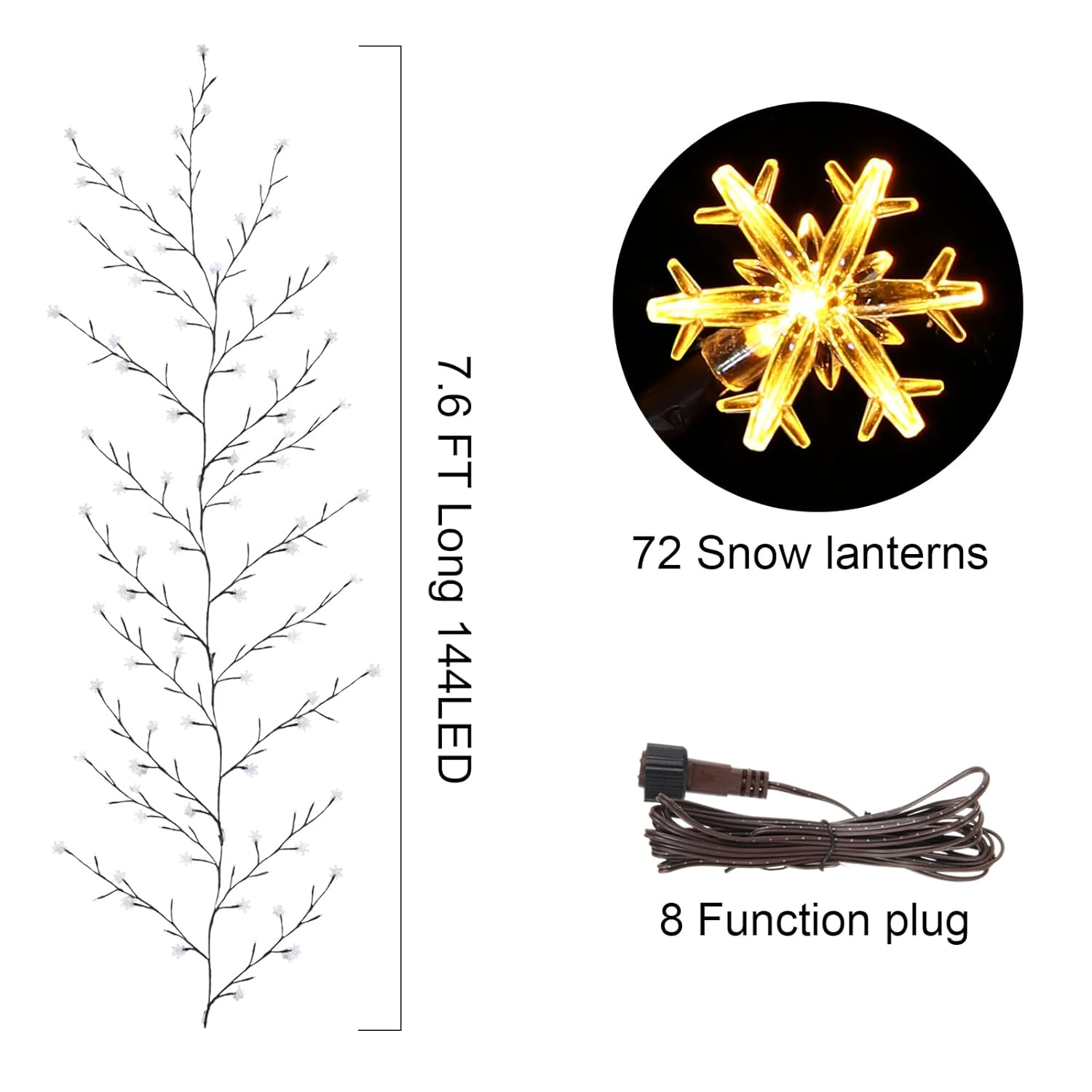 7.5 Ft Willow Vine Light Christmas Room Decor 144 Leds Artificial Plants Tree Branches Indoor Decorative With 8 Light Mo