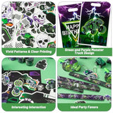 Green Purple Monster Truck Party Favor - 122Pcs Monster Truck Slap Bracelets Sticker Blowouts Noisemaker Mini Vehicles Car Toy Keychain Waith Gift Bag For Kids Birthday Party Goodie Bag Supply