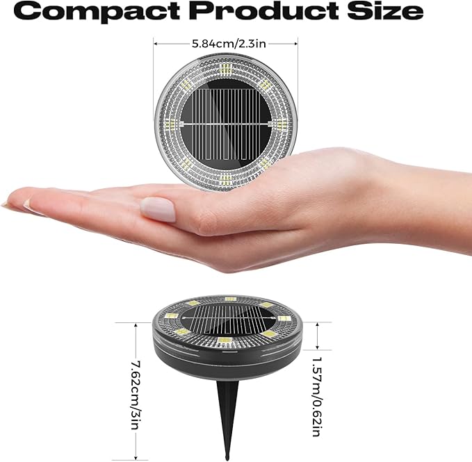 12 Pack Mini Solar Ground Lights Cool White Waterproof Flat Disc Garden Pathway Lights