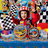 194Pcs Hot Car Birthday Party Decorations Race Car Plates Napkins Banner Tablecloth Disposable Parper Cups Straws Tableware Set Party Supplies For Kids Boys Birthday Decor 24 Guests
