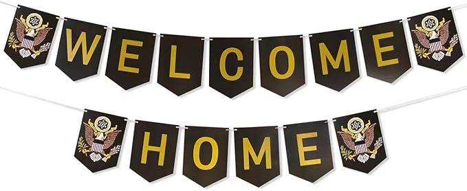 Military Army Welcome Home Banner,Patriotic Soldier Theme Deployment Returning Back Military Army Homecoming Party Decoration (Army)