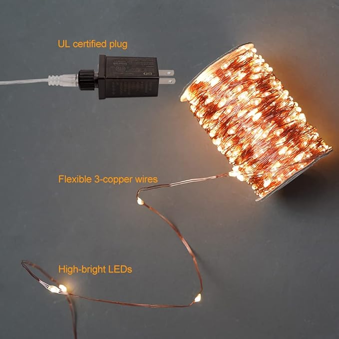 66FT 200 LED Plug In Fairy Lights Warm White Waterproof Copper Wire String Lights with Remote for Bedroom Christmas Tree Wedding Party Indoor Outdoor Decor