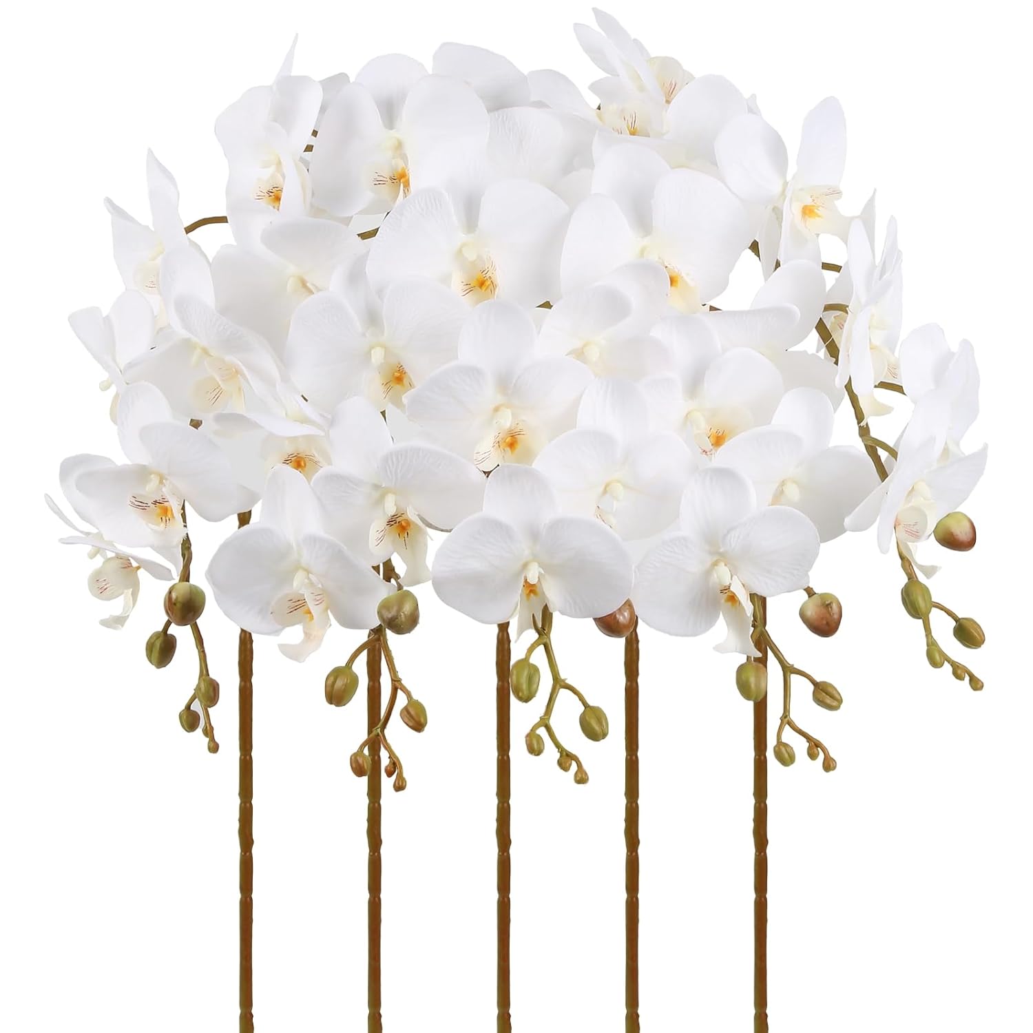 White Orchids Artificial Flowers 5Pcs Fake Orchid 35.4" Long Stem Faux White Flowers Silk Orchids That Look Real For Bridal Shower Home Party Wedding Decoration