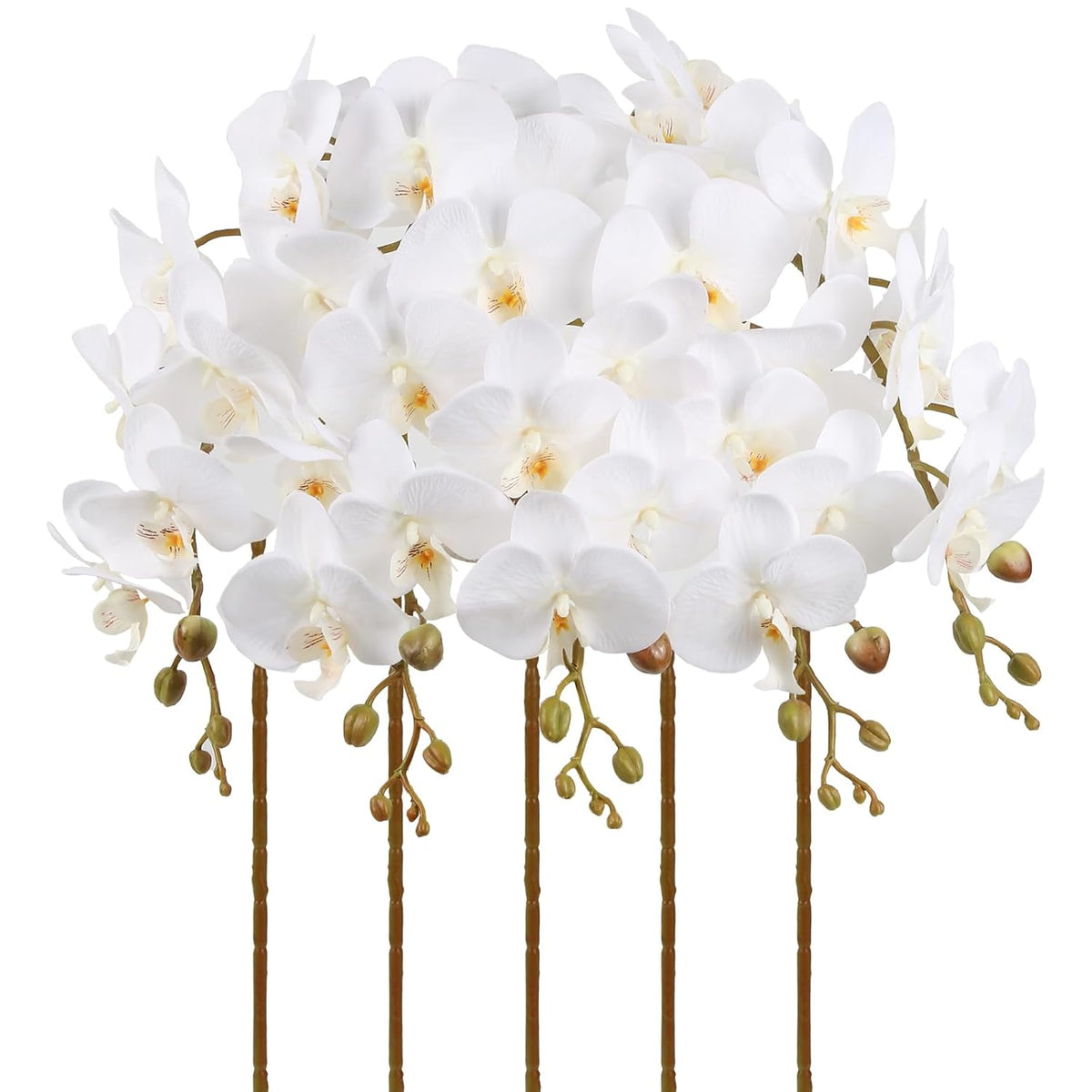 White Orchids Artificial Flowers 5Pcs Fake Orchid 35.4" Long Stem Faux White Flowers Silk Orchids That Look Real For Bridal Shower Home Party Wedding Decoration