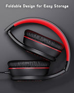 K16 Wired On-Ear Headphones with Mic, Foldable, 3.5mm Jack (Black/Red)