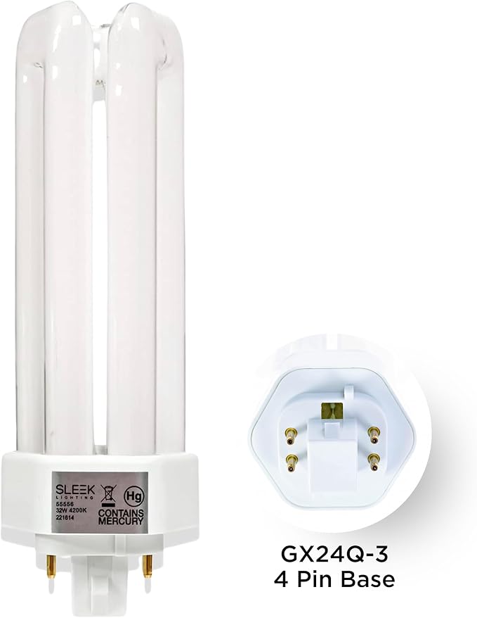 32W T4 Tri Tube CFL Light Bulb GX24Q-3 4-Pin Base 4200K Cool White 2030 Lumens 4 Pack