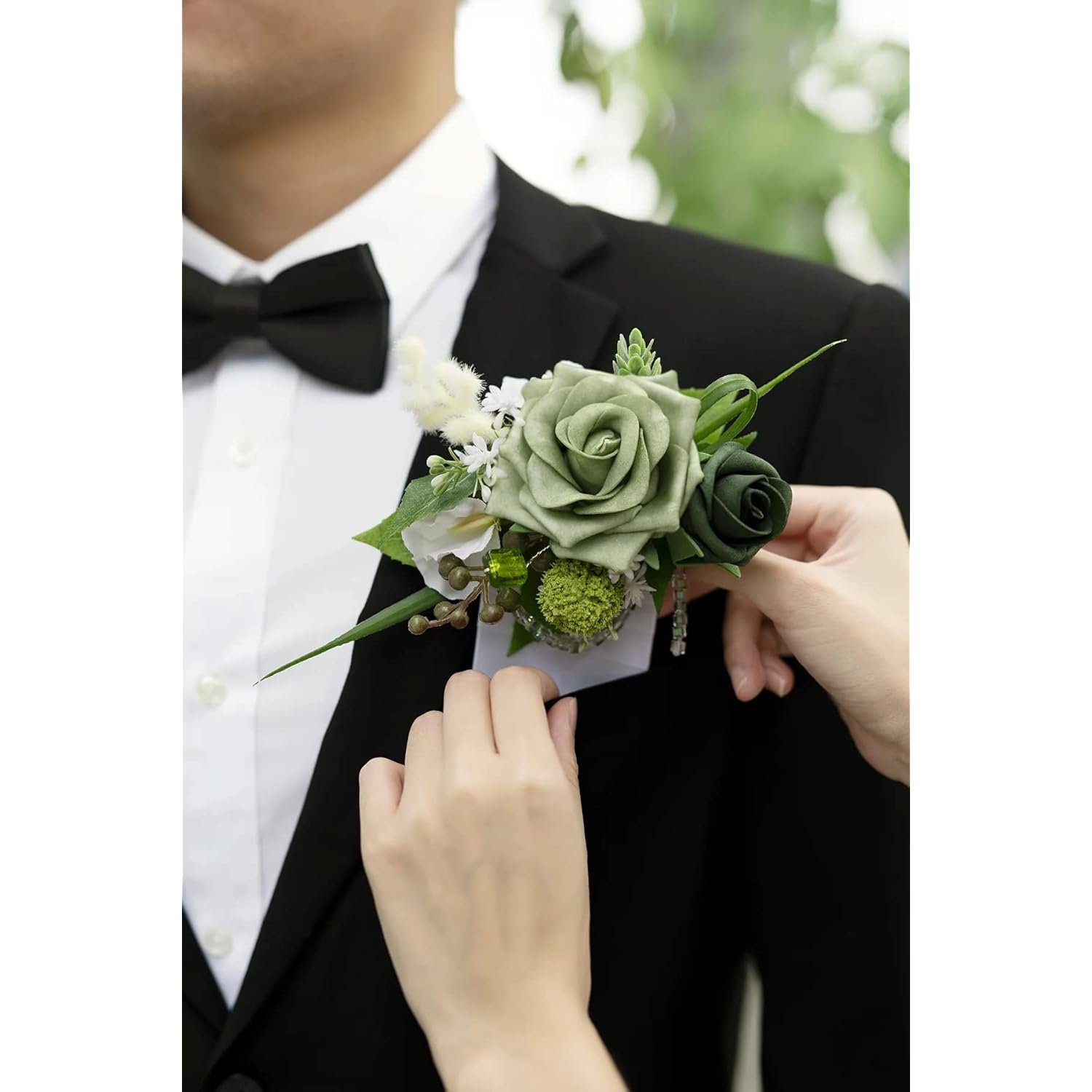 Flowers Avalanche Rose Elf Green Artificial Flowers 2.5" & 3.5" Mixed 16Pcs W/Stem Foam Fake Flowers For Diy Wedding Decor Centerpieces Arrangements Bouquets
