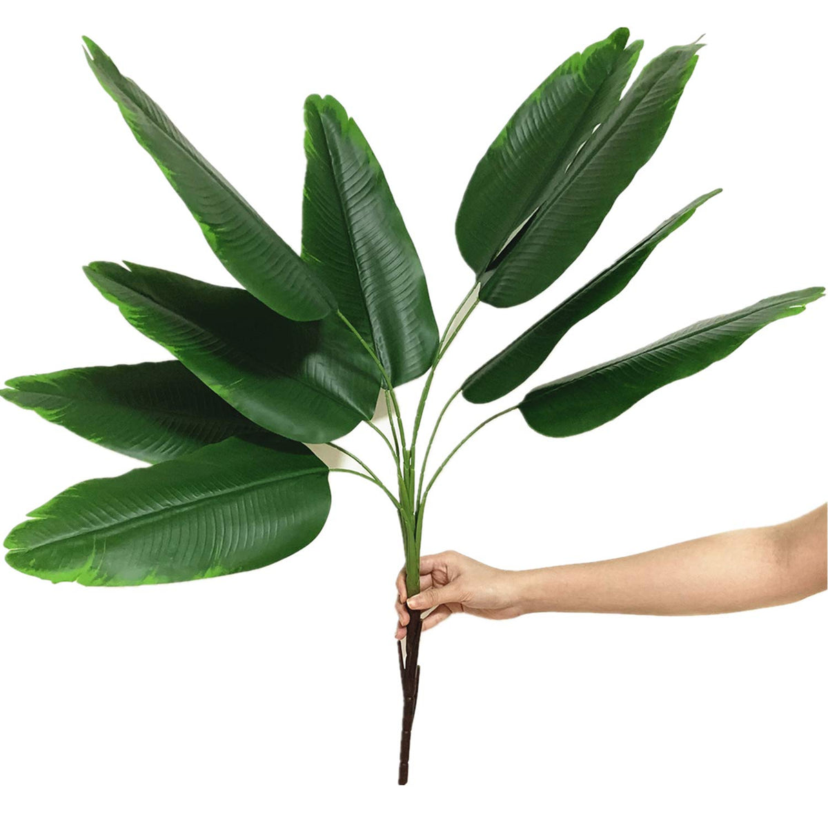 33 Inch Tall Artificial Banana Tree, 9 Branches With Brown Leaves, Uv Resistant Plastic, Ideal For Decorating Indoors Or Outdoors