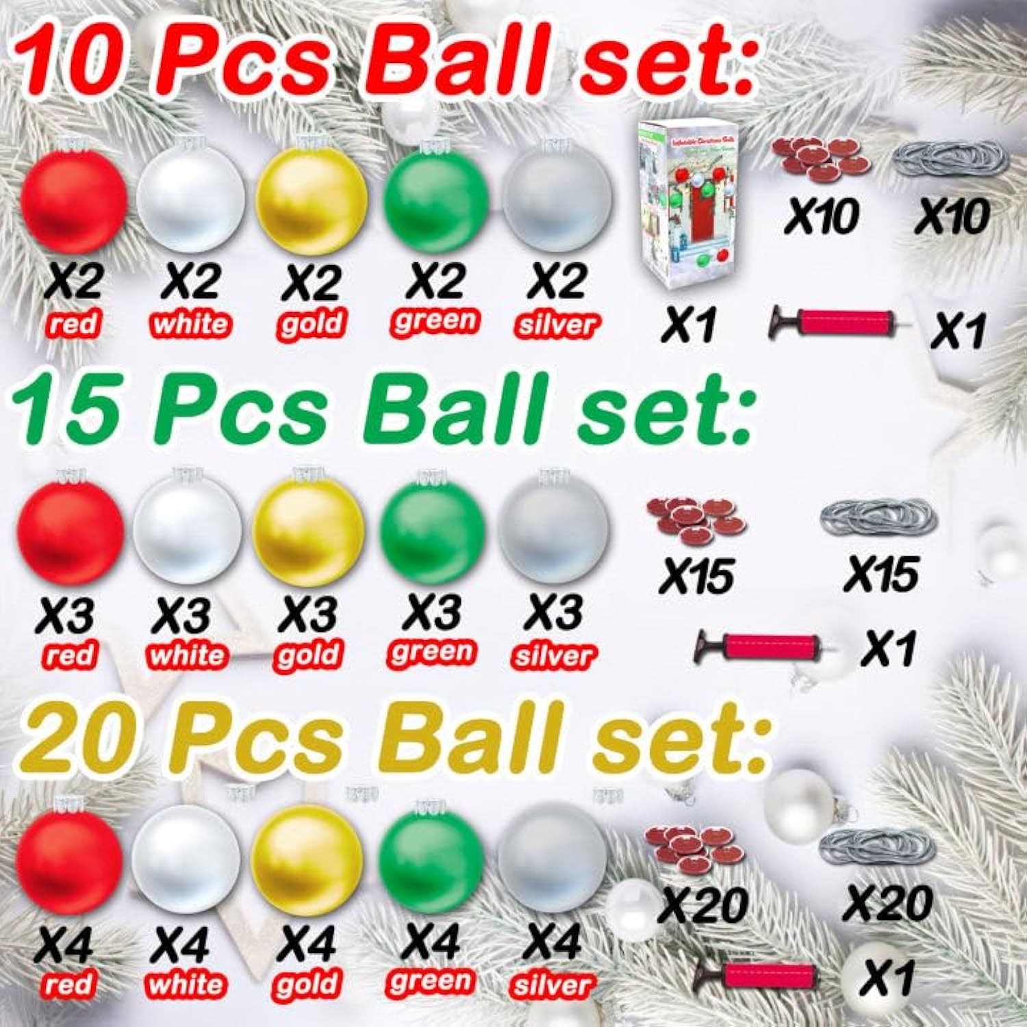 10 Pcs Outdoor Decorations, 11 Inch Inflatable Christmas Balls, Festive Ornaments For Front Door Yard, With Pump (Red, G