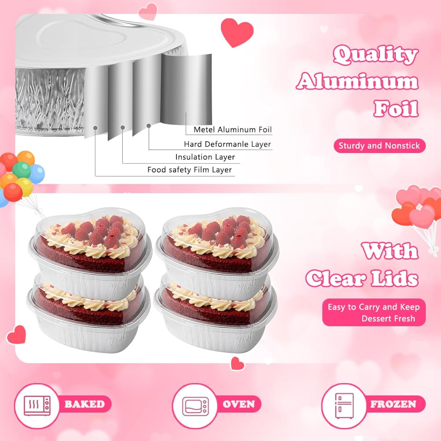 6Pcs Valentine‘S Day Cake Pan With Lids Heart Shaped Pans 27Oz Large Baking Cups Dessert Box Food Containers Aluminum Foil Cake Pans Packing Takeaway Boxes For Valentines Day Wedding Party