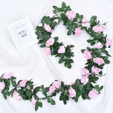 5Pack Flower Garland Artificial Fake Rose Garland Vine Artificial Flowers For Decoration Floral Garlands Decor-Total 41 Ft (Pink)