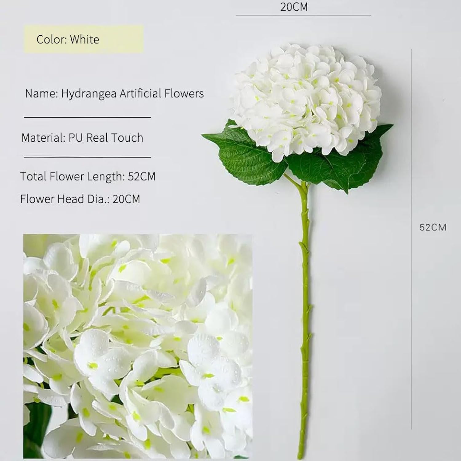 White Hydrangea Artificial Flowers 4Pcs 20.5Inch Large Lifelike Fake Hydrangeas Full Faux Hydrangea Flowers For Bouquet Table Centerpieces Indoor Spring Outdoor Home
