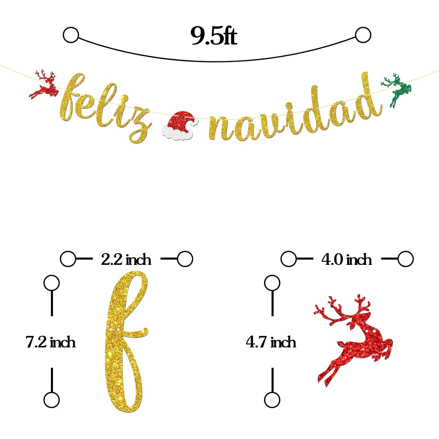 Feliz Navidad Banner - Spanish Merry Christmas Party Decor - Mexican New Year Banner, Mexican Winter Holiday Christmas Party Decorations, Gold Glitter