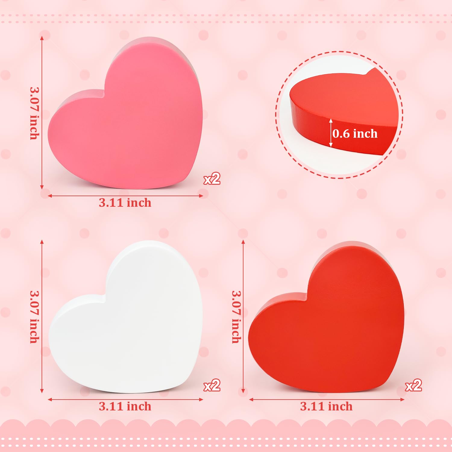 Valentines Day Hearts Decorations For The Home Table 6 Pcs, Red Pink White Wooden Heart Shaped Signs For Tiered Tray Office Shelf Mantel, Valentines Gifts For Boyfriend Girlfriend Wedding Anniversary