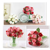 Artificial Roses Flowers 12 Heads Arrangement Silk Bouquet For Home Office Parties Bridal And Wedding Decoration (Red With Pink)
