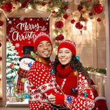 Christmas Door Cover Red Snowman Banner Merry Christmas Door Decorations Winter Snowman Xmas Party Supplies