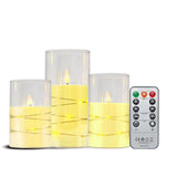 Flickering Flameless Candle With Star String Lights,Acrylic Battery Operated Pillar Candles With Remote Control For Romantic Mood Festival Wedding Home Party Decor - 3 Pack Pure White