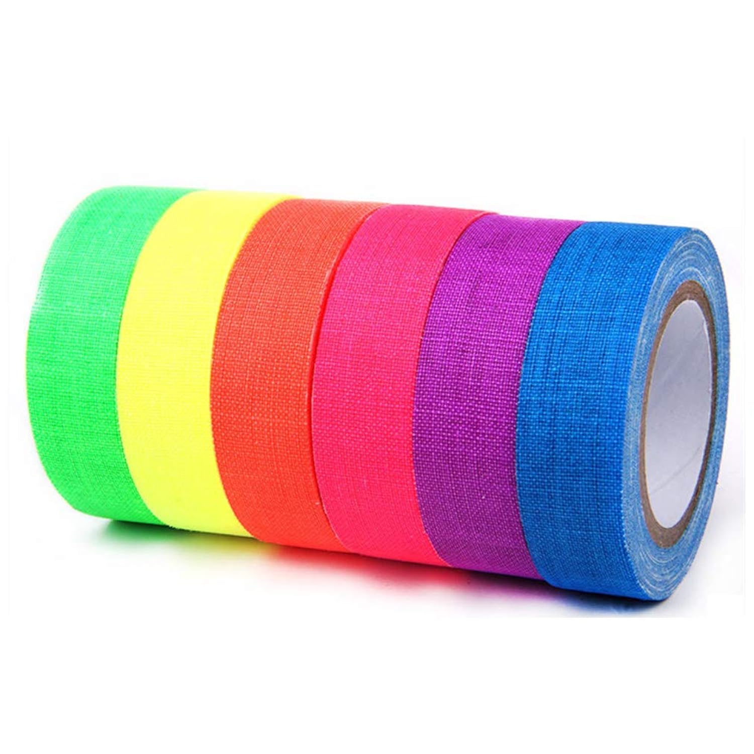 Uv Blacklight Reactive Fluorescent Cloth Tape Glow In The Dark Neon Gaffer Tape Birthday Christmas Party Supplies.Each Roll Is 0.6 Inch X 16.5 Ft (6-Pack)