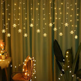 Led Curtain Lights - Led Snowflake Lights With Remote Control,Usb Powered 24 Snowflakes 120 Leds Window Curtain String L