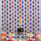 Spider Web Birthday Decorations,2 Pack Red Black And Blue Spider Birthday Party Supplies 3.3 X 6.6Ft Tinsel Foil Fringe Curtains Photo Booth Props Backdrop Streamers, House Room Decor For Boys