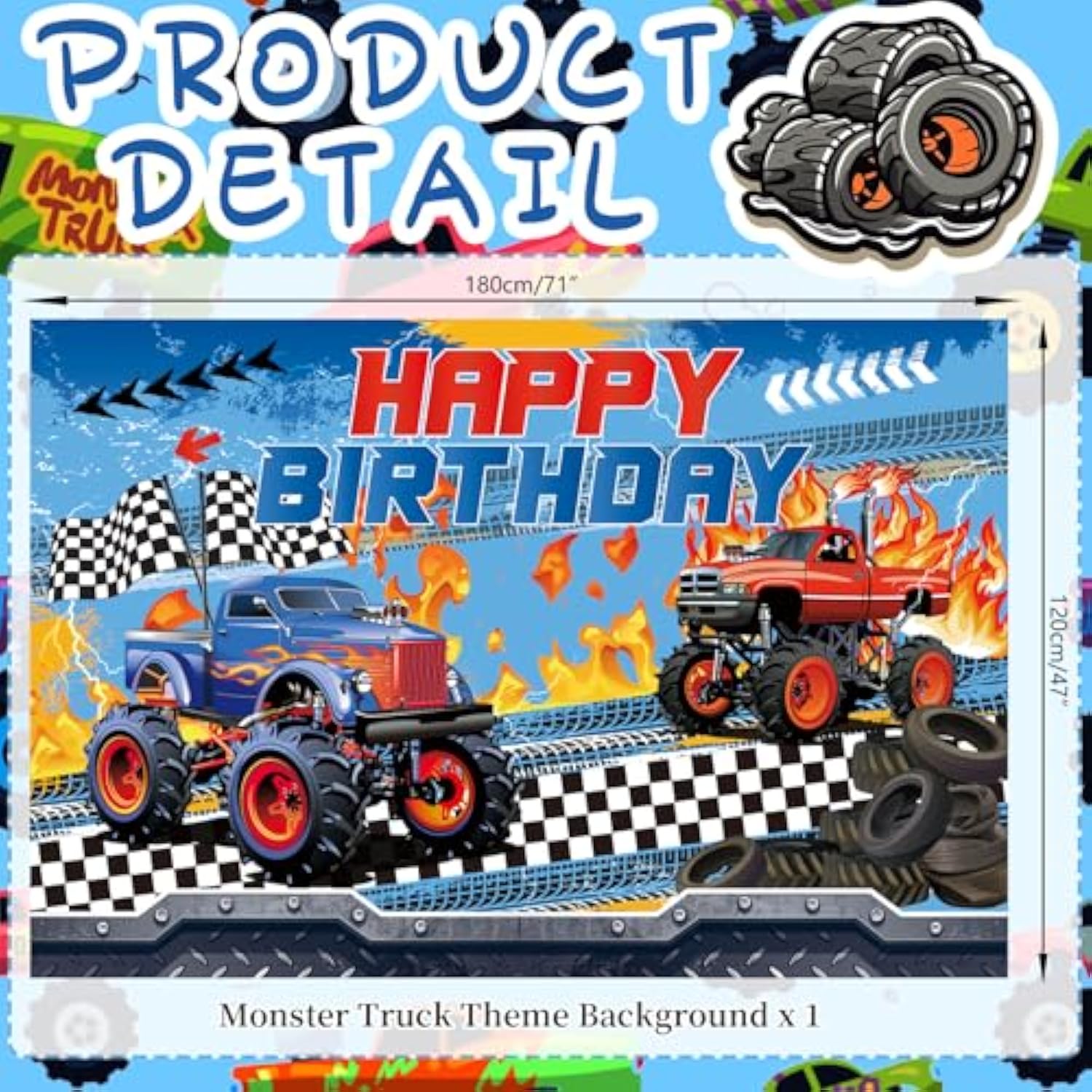 Monster Truck Party Decorations Happy Birthday Backdrop Supplies Kids Party Decor