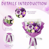 Crochet Flower Bouquet: Completed Crochet Rose Flowers Dried Natural Gypsophila Baby'S Breath Flowers Bouquet For Birthday Home Decor (Purple)