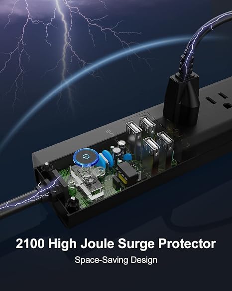 2 Pack Surge Protector Power Strip 6 Outlets 4 USB Ports 6FT Flat Plug Extension Cord