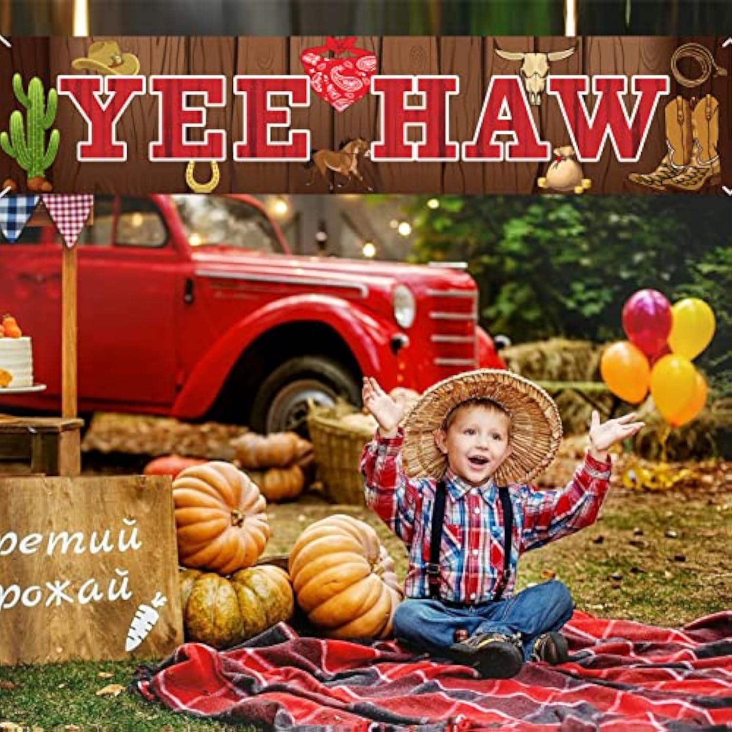 Western Yee Haw Banner - Cowboy Theme Birthday Party Supplies, Wild West Party Decor & Photo Booth Props For Indoor/Outdoor