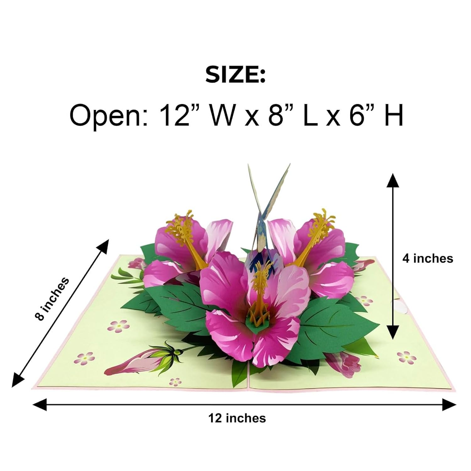 3D Hibiscus Blue Hummingbird Greeting Pop Up Card 6" X 8" With Envelope – Stunning Pop-Up Floral Gift – Bird And Flower Lovers Card For Birthday, Mother'S Day, Or Thinking Of You
