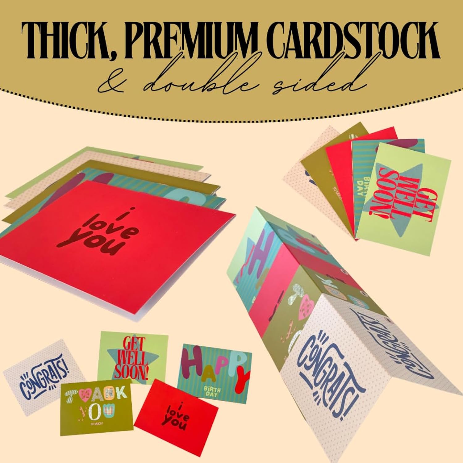 Premium Boxed Multi-Occasion Cards With Envelopes || 50 Count || 5 Modern Designer Prints || Stationery Set For Birthday, Thank You, Congrats, Get Well Soon, Love Notes || Usa