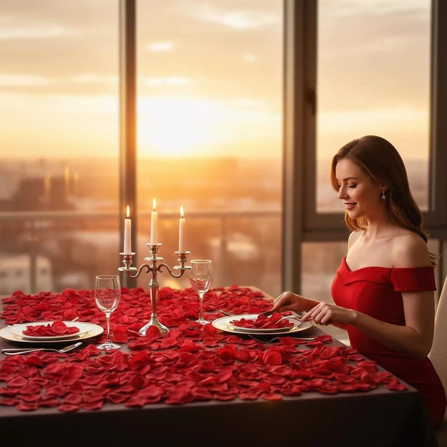 3000Pcs Red Rose Petals For Romantic Night For Her Set, Artificial Roses Flower Petals For Romantic Night, Valentines Day Decor And Wedding, Event, Party, Decorations, Decoration Wedding Party