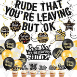 Rude That You'Re Leaving But Ok Banner Cake Toppers Balloons Hanging Swirls, Black Coworker Leaving Decorations, Rdtz Office Coworker Goodbye Party Going Away Farewell Leaving Job Party Decorations