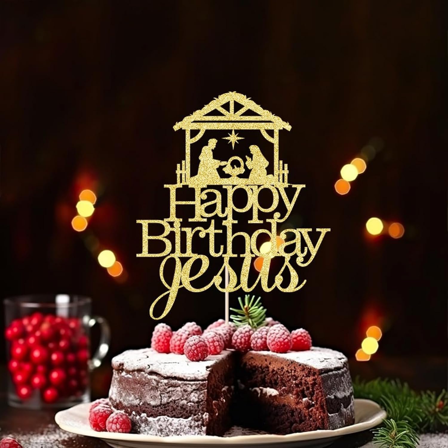 Happy Birthday Jesus Cake Topper, Gold Glitter Jesus Birthday Cake Decorations, Christmas Party Decorations Christmas Religious Decorations