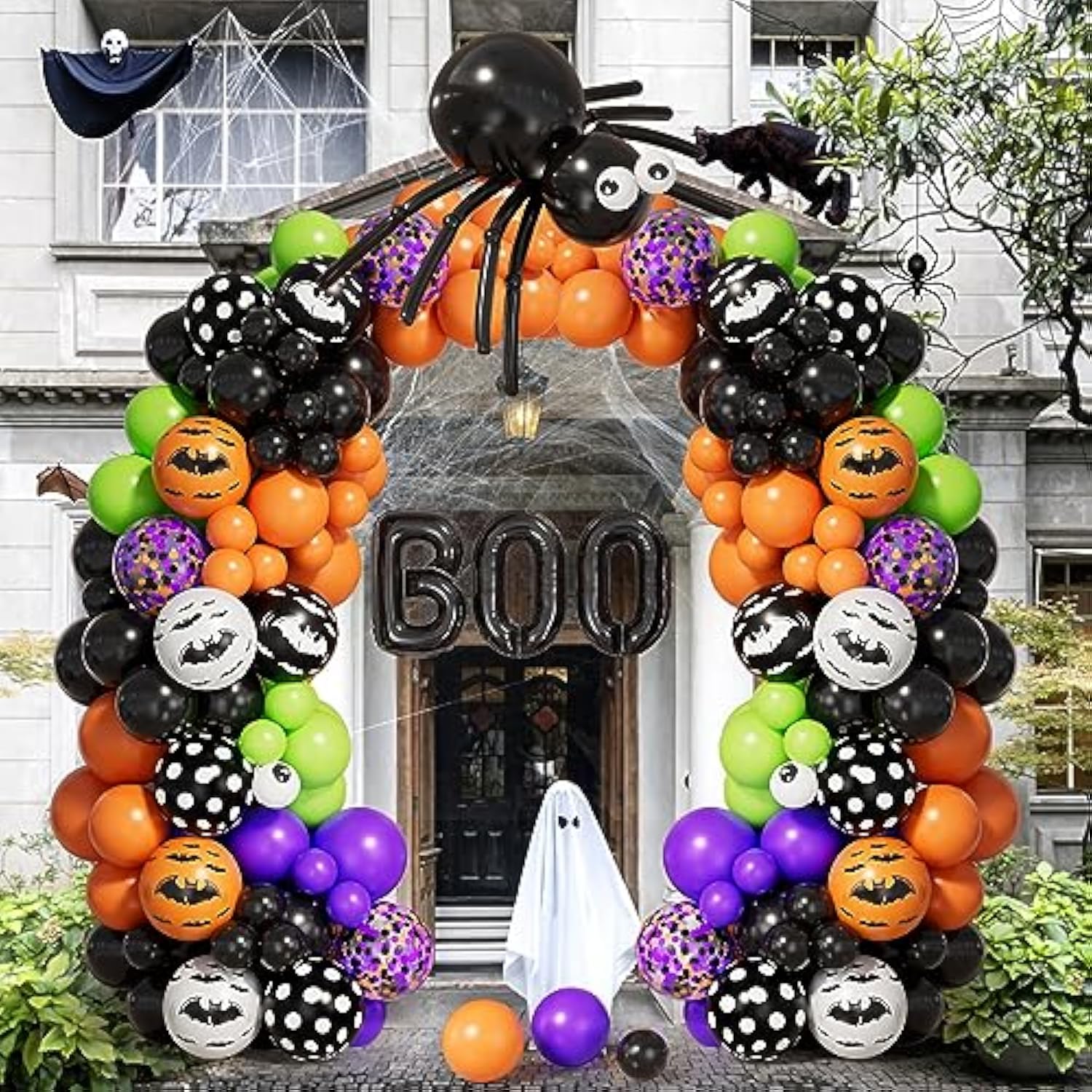 Halloween Balloon Arch Kit – Black Orange Purple Green with Spider & BOO Balloons