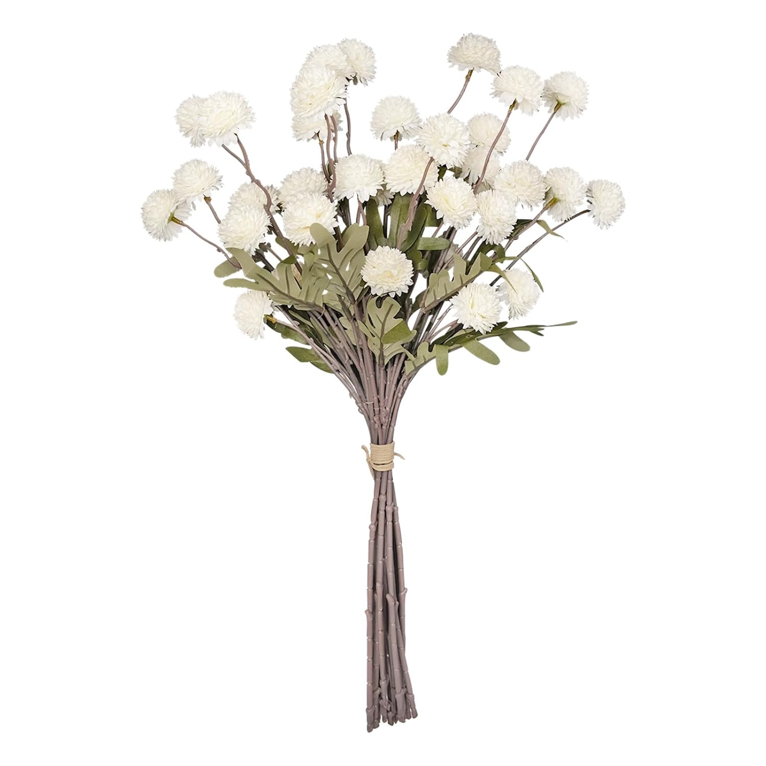 8 Pcs Long Stem Artificial Flowers Decoration, White Ivory Fake Pom Pom Kiku Flower, Mini Faux Chrysanthemums For Floral Arrangemengts, Small Silk Florals Decor, Tall Vase Flower Filler