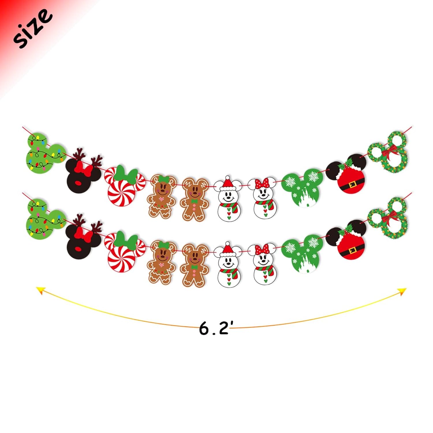 Christmas Mouse Garland Banner - Mouse Theme Decorations For Christmas & Birthday Parties