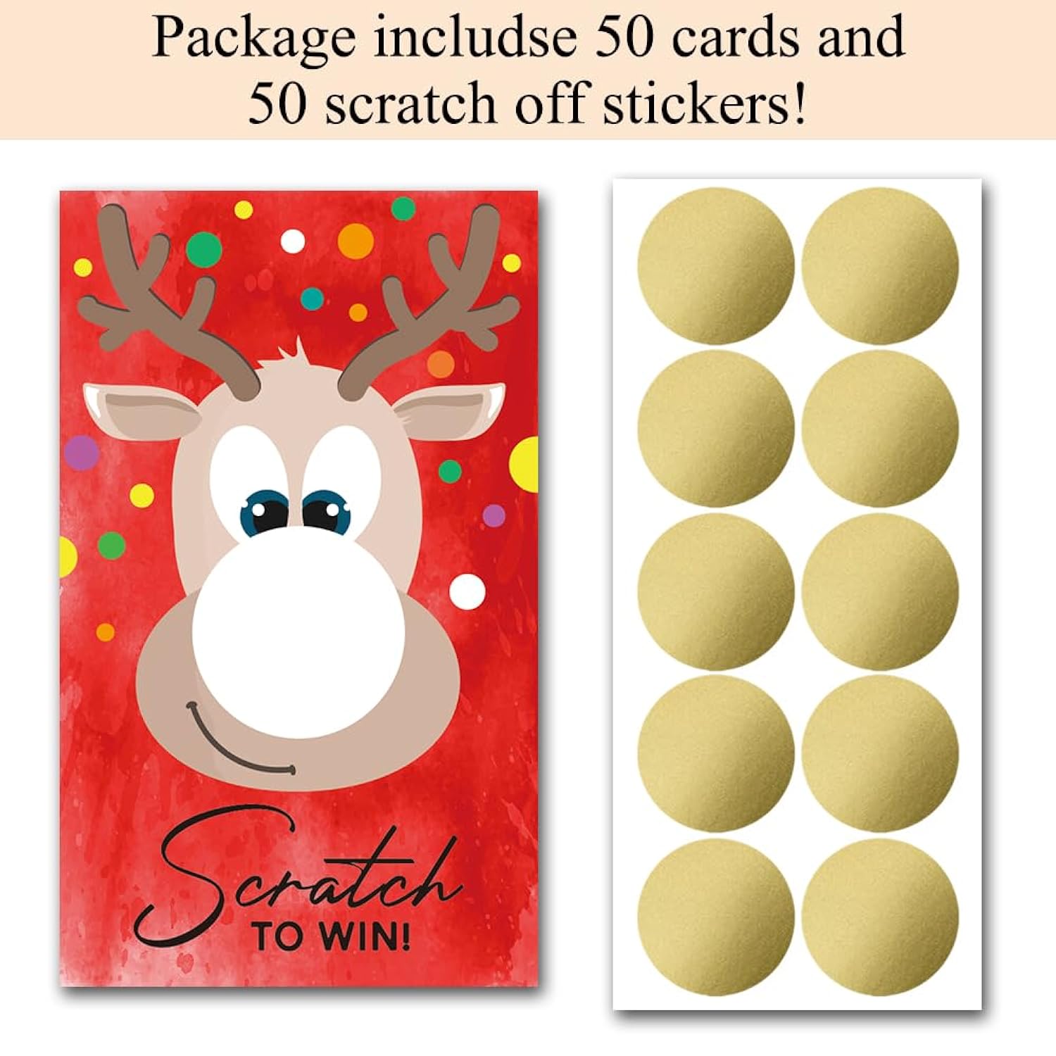 50 Pack Christmas Theme Scratch Off Game - Diy Elk Scratch Card For Baby Shower, Birthday Party, Lottery Group Games, Raffle Tickets, Party Activities And Ideas