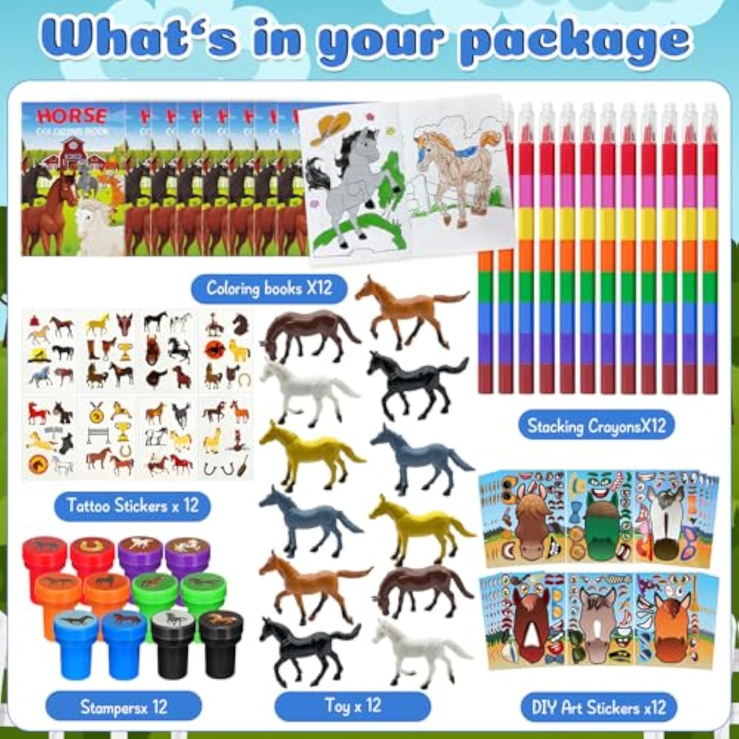 72 Pcs Horse Party Favors Coloring Book Bulk, Farmhouse Pony Birthday Supplies, Western Cowboy Party Games Goodie Bag Fillers Diy Craft Kit?Horse Cowboy Pinatas Reward
