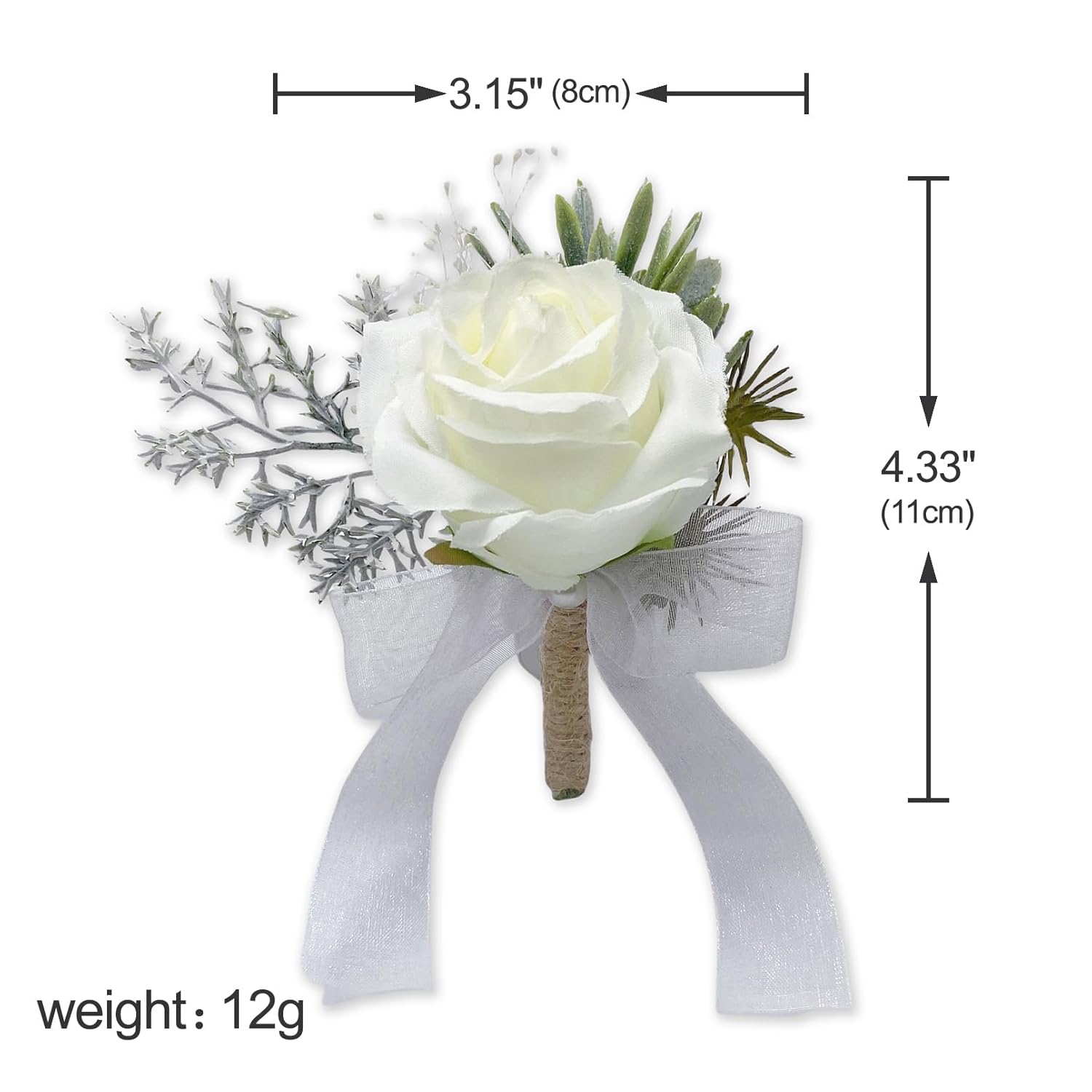 Set Of 2 Ivory Rose Boutonnieres For Men Groom Ceremony Corsage With Pin Artificial Flowers